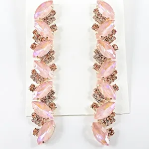 Fancy Long Vertical Bright Mix Pink Crystal Dangle Fashion Earrings