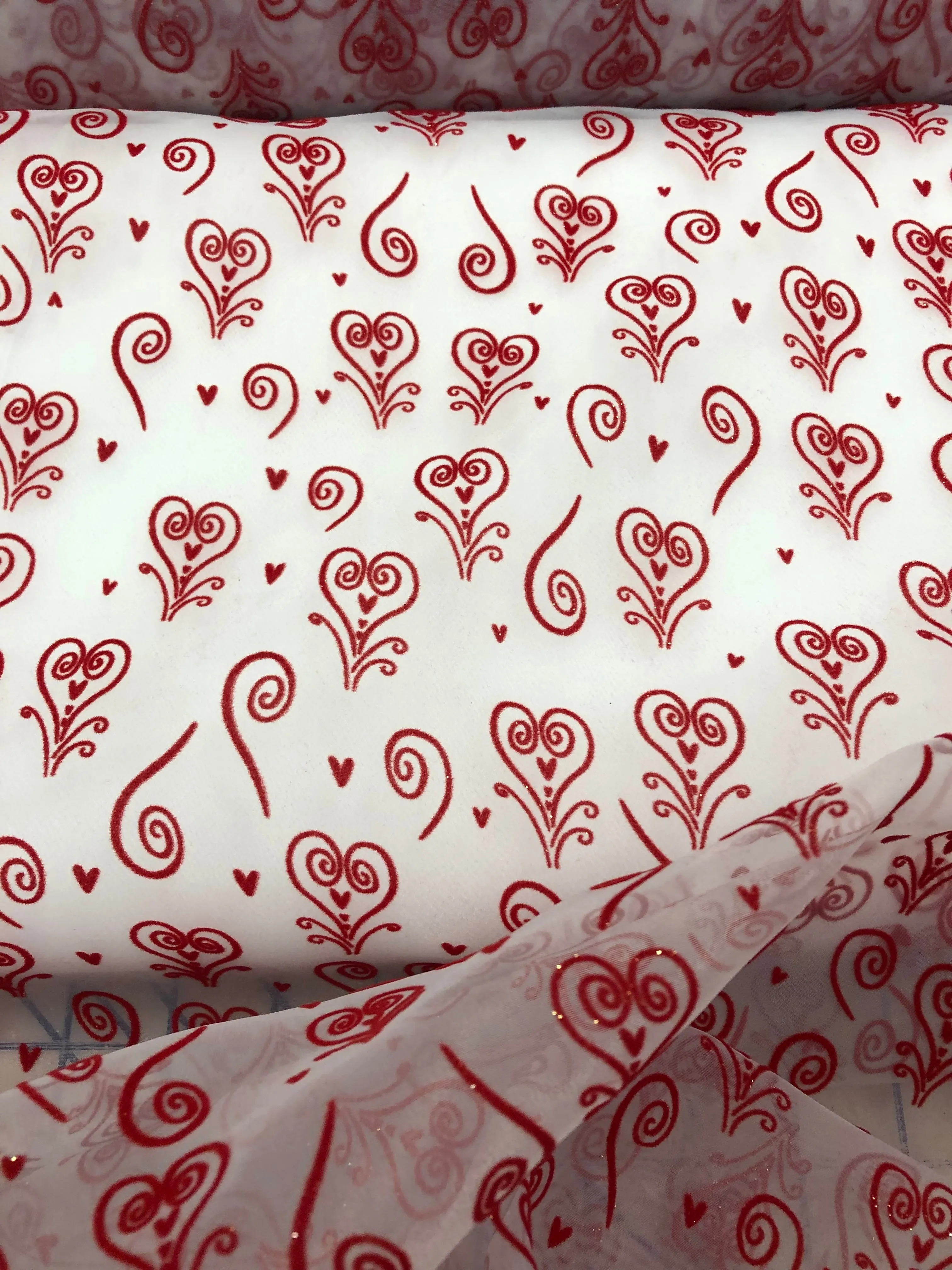 Fancy Organza - 54-inches Wide Valentine Red-Flocked on White Close-Out