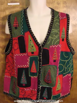 Fancy Tree Patchwork Funny Christmas Sweater Vest