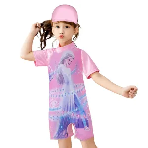 Fancydresswale frozen elsa Girls Swimsuits Short Sleeve Swimwear with Matching Cap - frozen