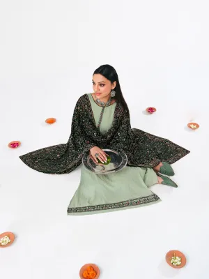 Fantastic Monochromatic Green Unstitched Georgette Fabric for Dress with Fine Detailed Dupatta