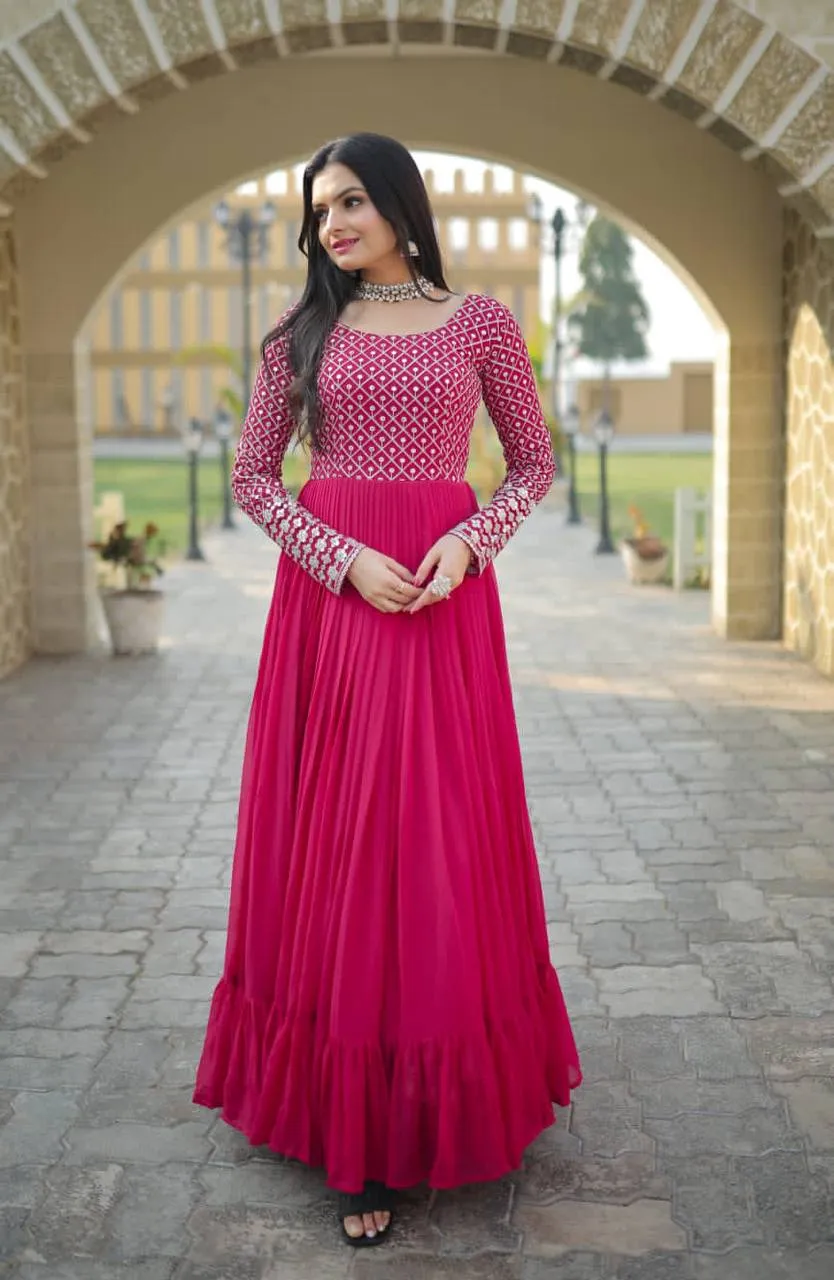 Fantastic Multi Sequins Work Pink Color Gown