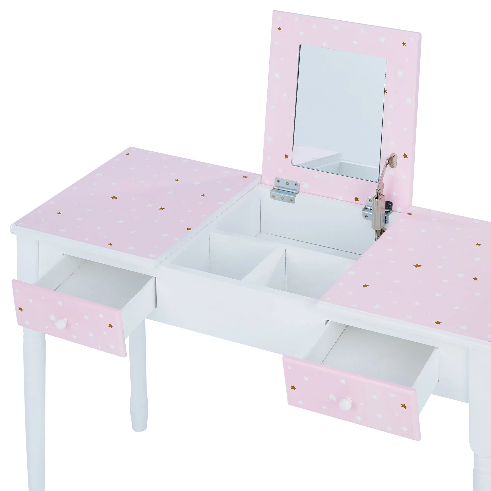 Fantasy Fields Kids Kate Twinkle Star Vanity Set With Foldable Mirror And Chair, Pink/white