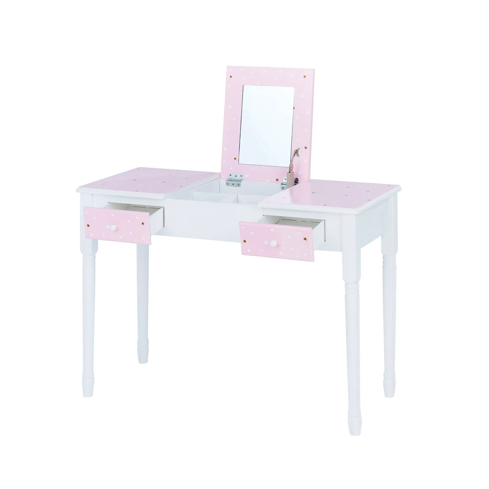 Fantasy Fields Kids Kate Twinkle Star Vanity Set With Foldable Mirror And Chair, Pink/white