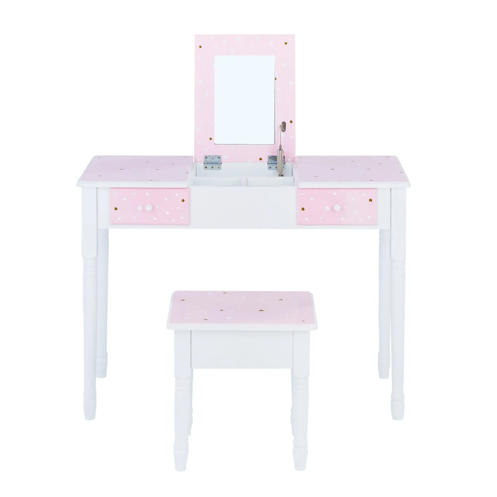 Fantasy Fields Kids Kate Twinkle Star Vanity Set With Foldable Mirror And Chair, Pink/white