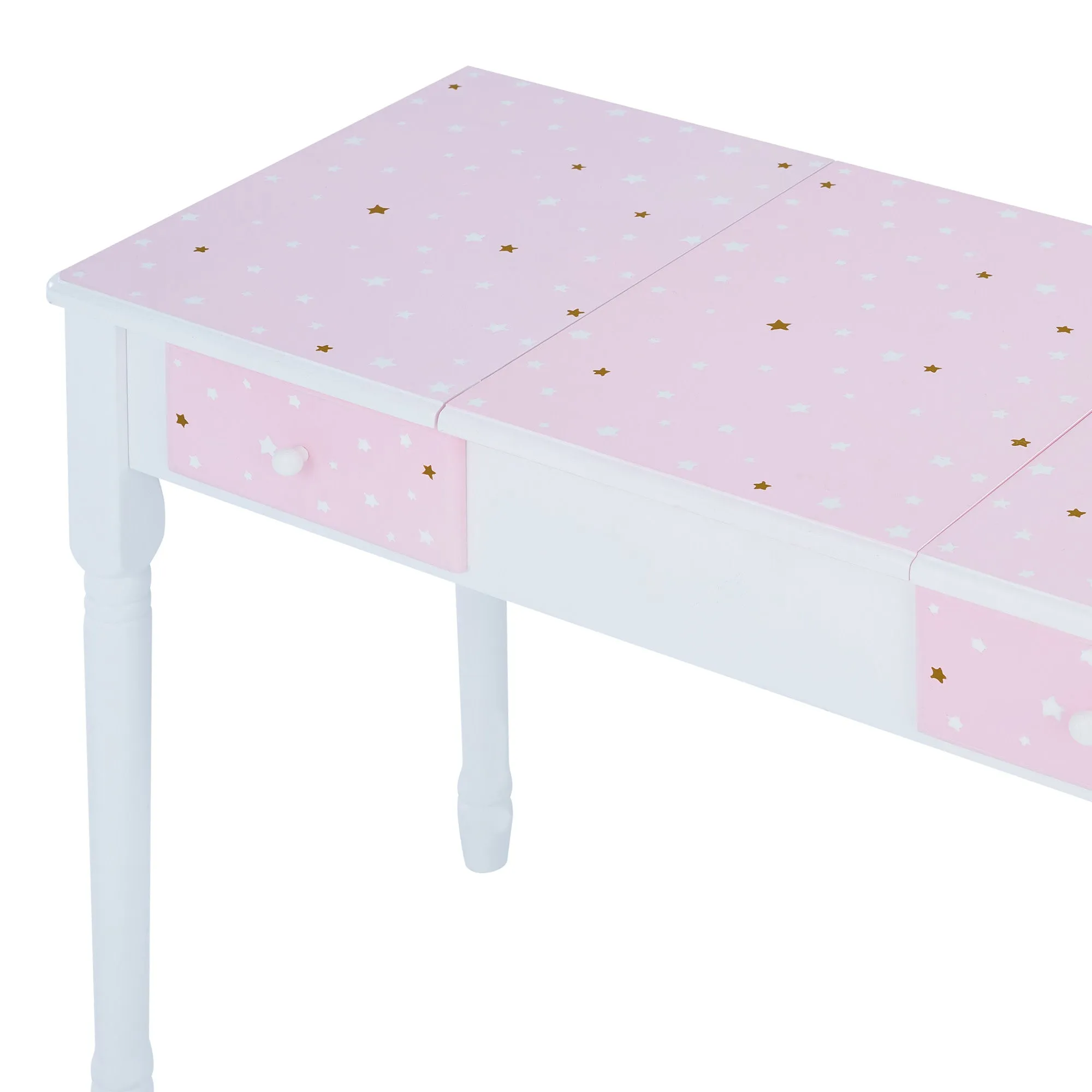 Fantasy Fields Kids Kate Twinkle Star Vanity Set With Foldable Mirror And Chair, Pink/white