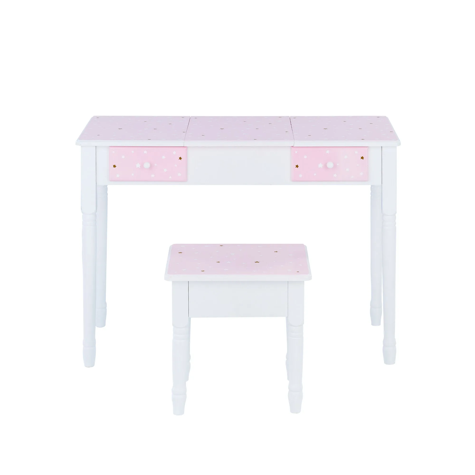 Fantasy Fields Kids Kate Twinkle Star Vanity Set With Foldable Mirror And Chair, Pink/white