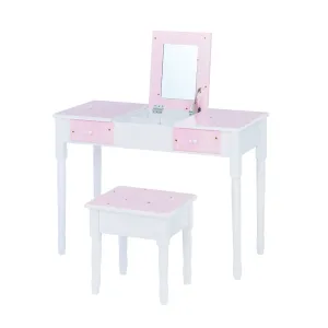 Fantasy Fields Kids Kate Twinkle Star Vanity Set With Foldable Mirror And Chair, Pink/white