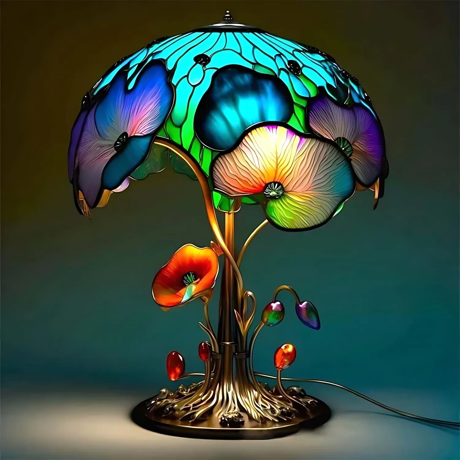 Fantasy Shroom Table Lamp Stunning Stained Glass Design