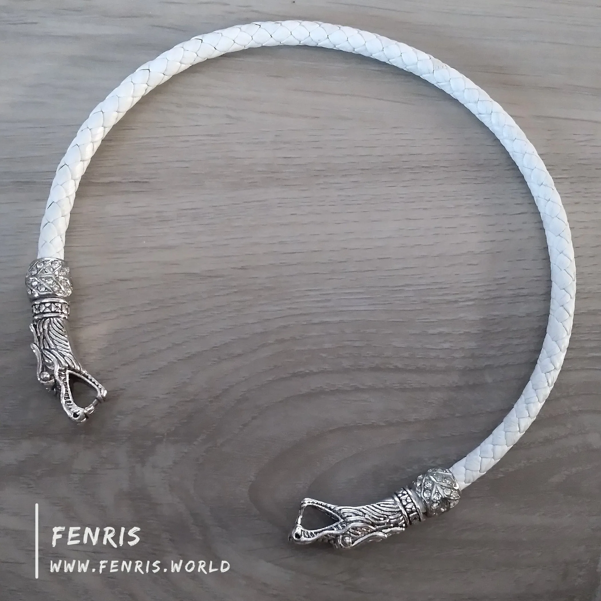 Fantasy Wedding Torc Silver Dragon White Leather | Fenris