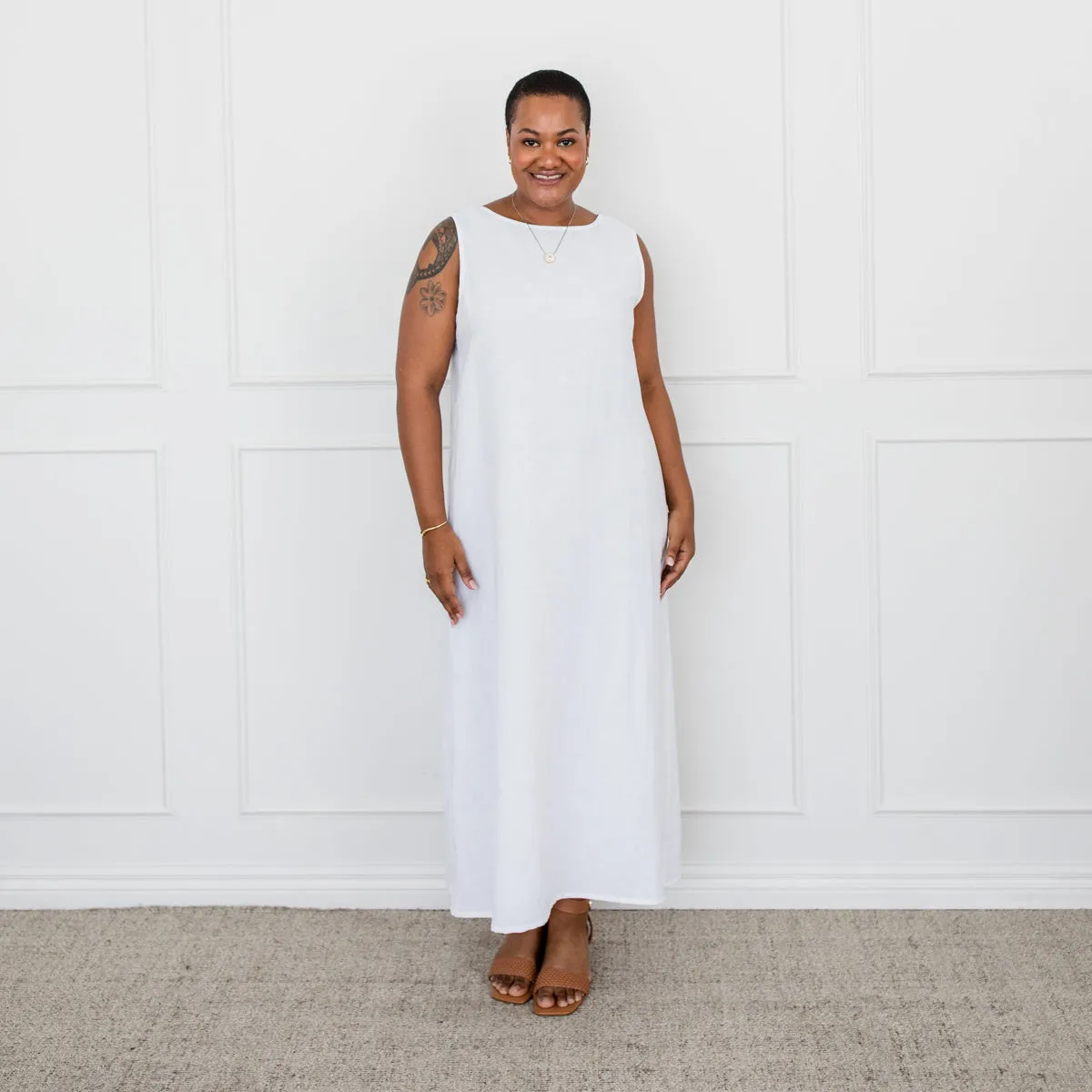 Farah cotton linen maxi dress - white