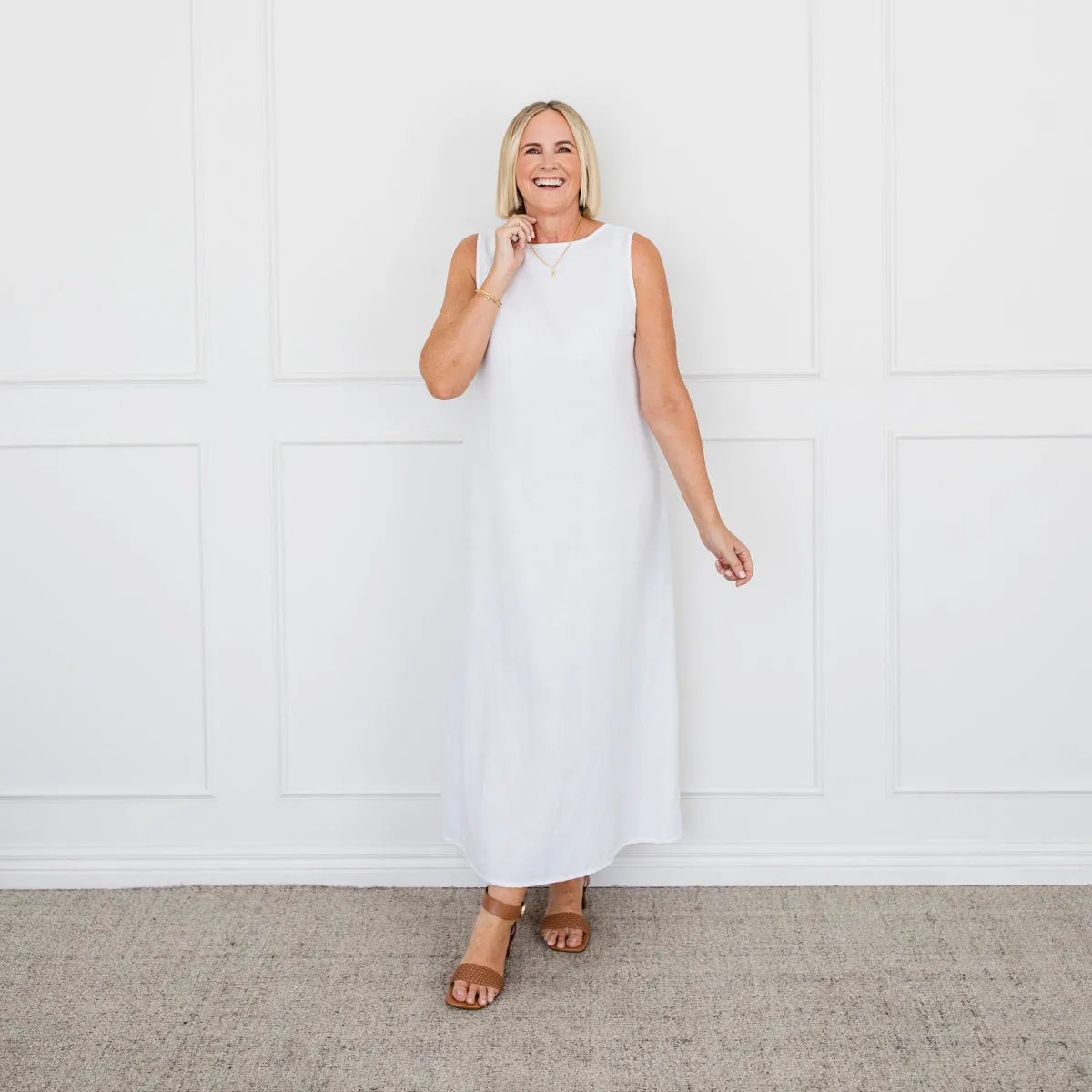 Farah cotton linen maxi dress - white