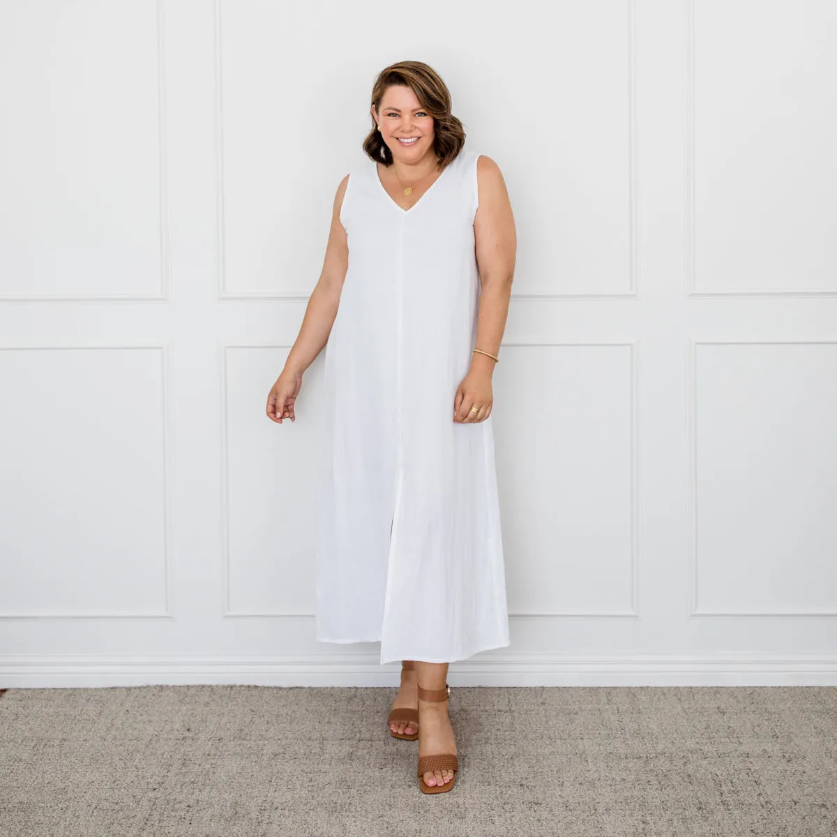 Farah cotton linen maxi dress - white