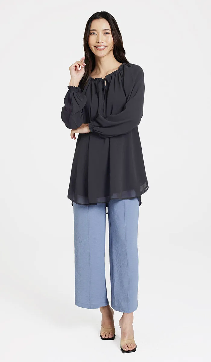 Farheen Essential Long Chiffon Modest Top - Black - Final Sale