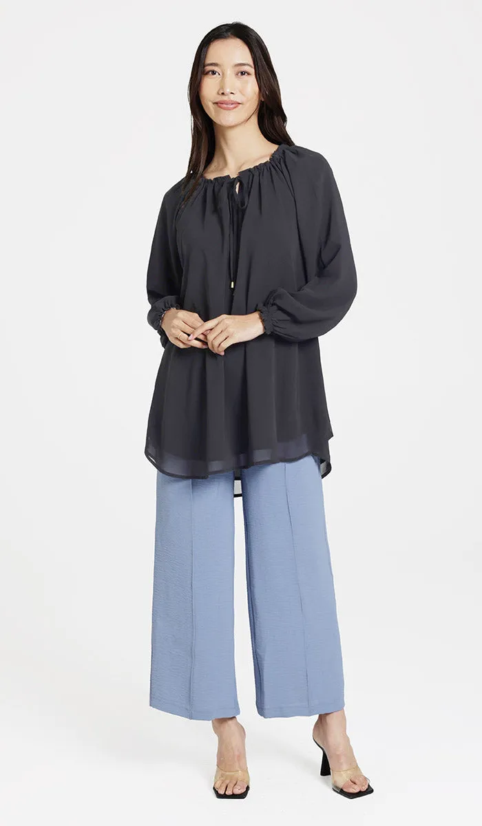 Farheen Essential Long Chiffon Modest Top - Black - Final Sale