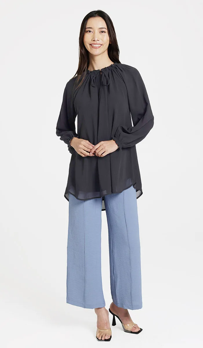 Farheen Essential Long Chiffon Modest Top - Black - Final Sale