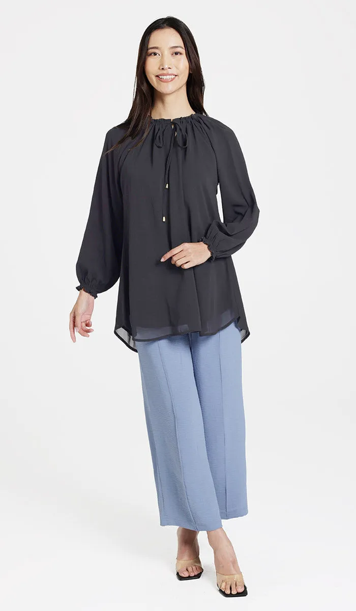 Farheen Essential Long Chiffon Modest Top - Black - Final Sale