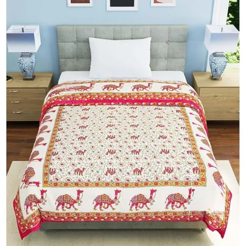 fashhub Jaipuri Razai Soft Light Weight Original Pure Cotton Winter and Summer Rajasthani Traditional Jaipuri Ac Quilt Single Bed (Pink Camel)