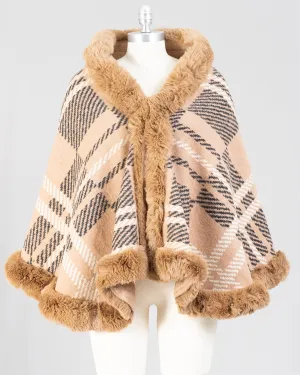 Fashion A531 Print Faux Fur Trim Cape