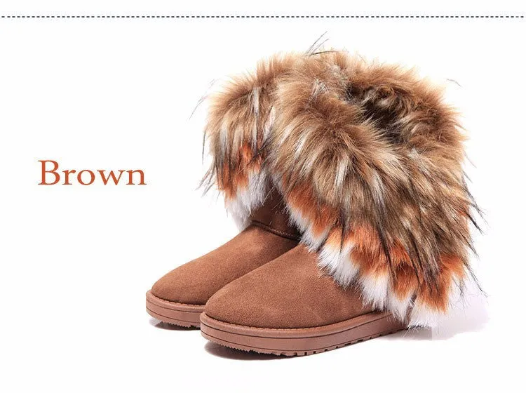 Fashion Fox Fur Warm Autumn Winter Wedges Snow Women Boots Shoes GenuineI Mitation Lady Short Boots Casual Long Snow Shoes