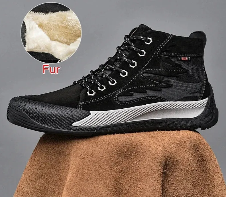 Fashion Genuine Leather Boots Casual Mens Shoes Lace Up Non-Slip Handmade Comfortable Plush Anti-Collision Ankle Boots