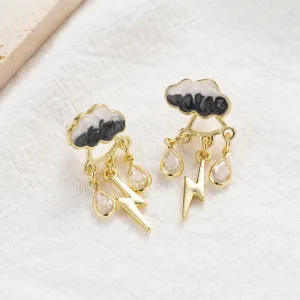 Fashion Jewelry Cloud and Lightning Stud Earrings For Women in Gold Color