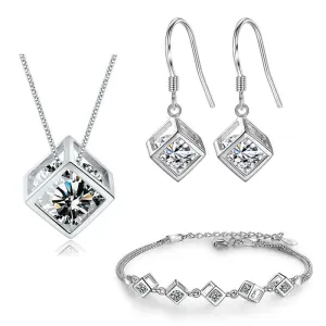 Fashion Jewelry Cube Zircon Jewelry Set for Her in 925 Sterling Silver