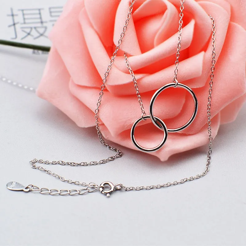 Fashion Jewelry Double Circle Pendant Necklace for Women in 925 Sterling Silver