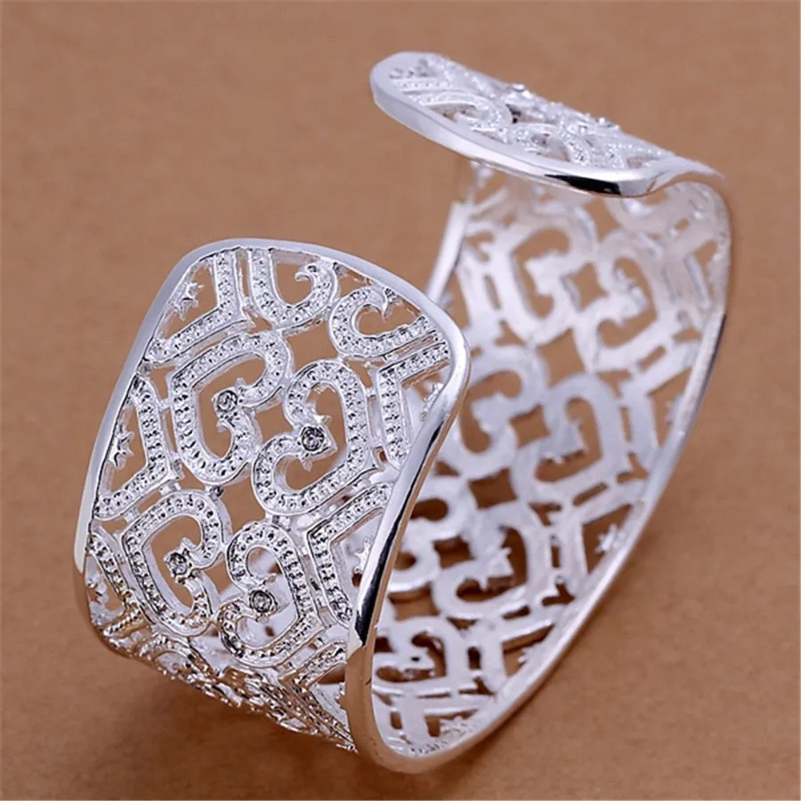 Fashion Jewelry Elegant Silver Color Hollowed out Design  Bangle Bracelet for Women