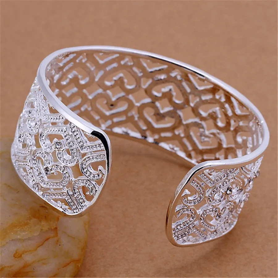 Fashion Jewelry Elegant Silver Color Hollowed out Design  Bangle Bracelet for Women