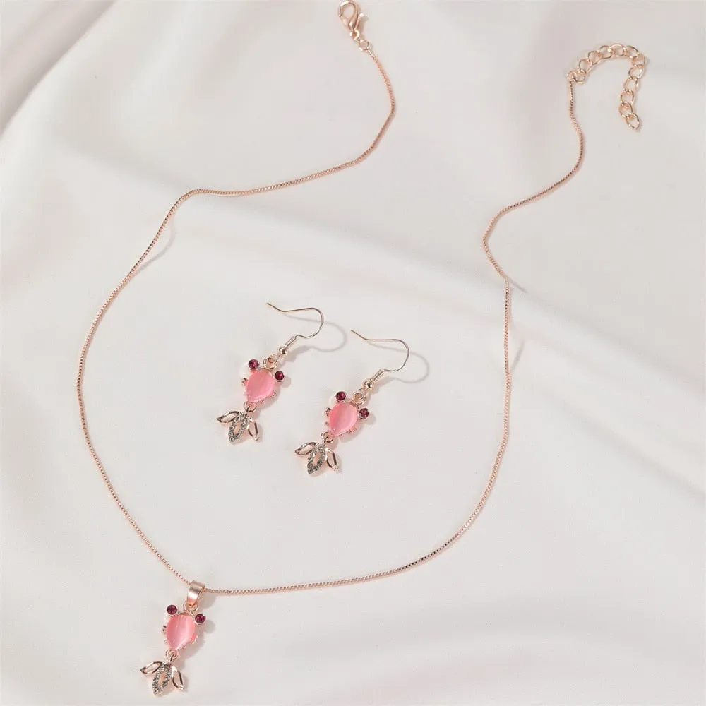 Fashion Jewelry Goldfish Jewelry Set for Her with Natural Crystal in 925 Sterling Silver