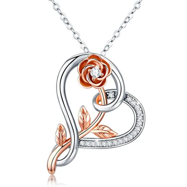 Fashion Jewelry MOM Letter Heart Pendant Necklace for Mother with Zircon in Silver Color