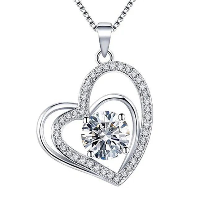 Fashion Jewelry MOM Letter Heart Pendant Necklace for Mother with Zircon in Silver Color