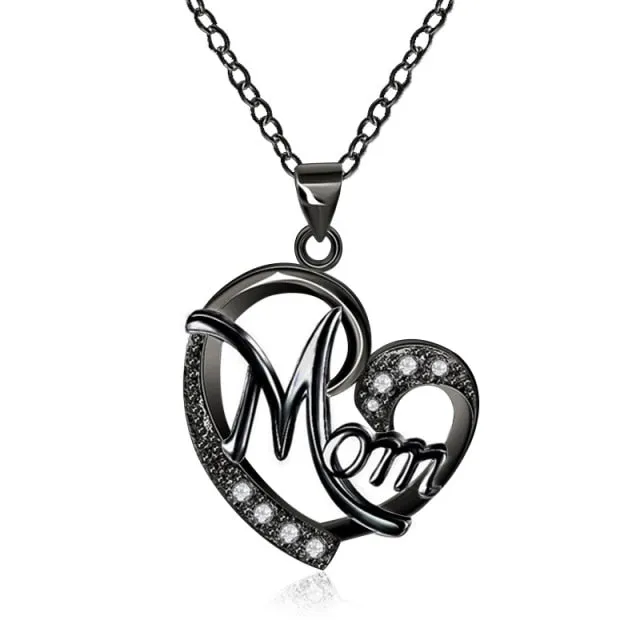 Fashion Jewelry MOM Letter Heart Pendant Necklace for Mother with Zircon in Silver Color