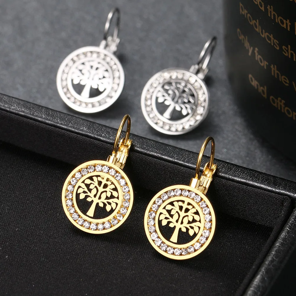 Fashion Jewelry Olive Tree Stud Earrings For Women in Gold Color and Silver Color