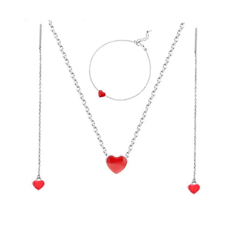 Fashion Jewelry Red Love Heart Circle Jewelry Set for Her in 925 Sterling Silver