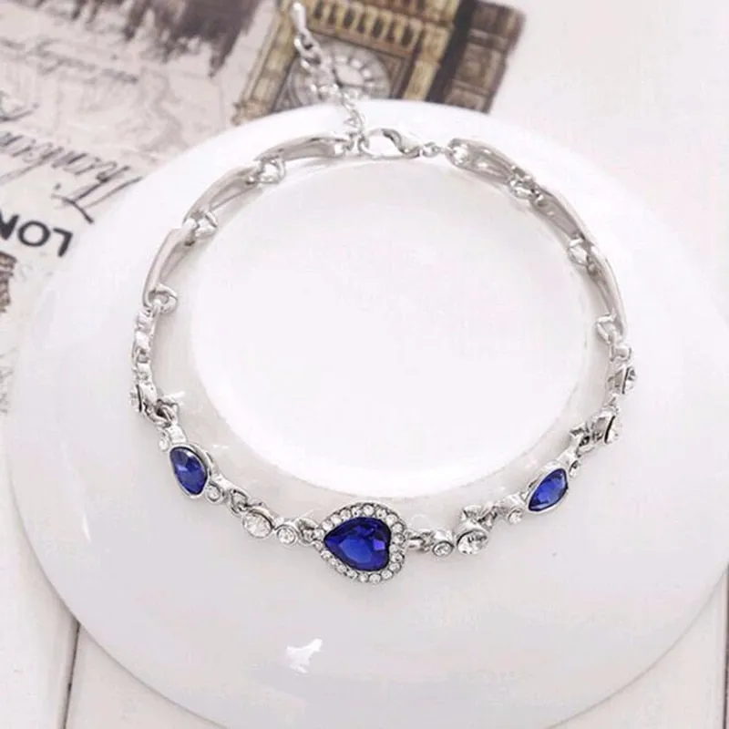 Fashion Jewelry Romantic Blue Heart Cut Crystal Bracelet for Women