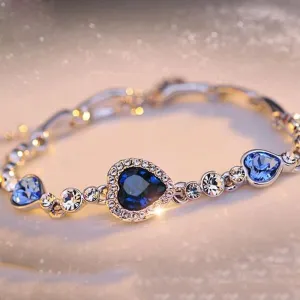 Fashion Jewelry Romantic Blue Heart Cut Crystal Bracelet for Women