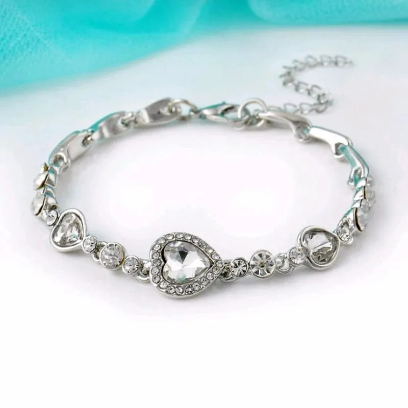 Fashion Jewelry Romantic Blue Heart Cut Crystal Bracelet for Women