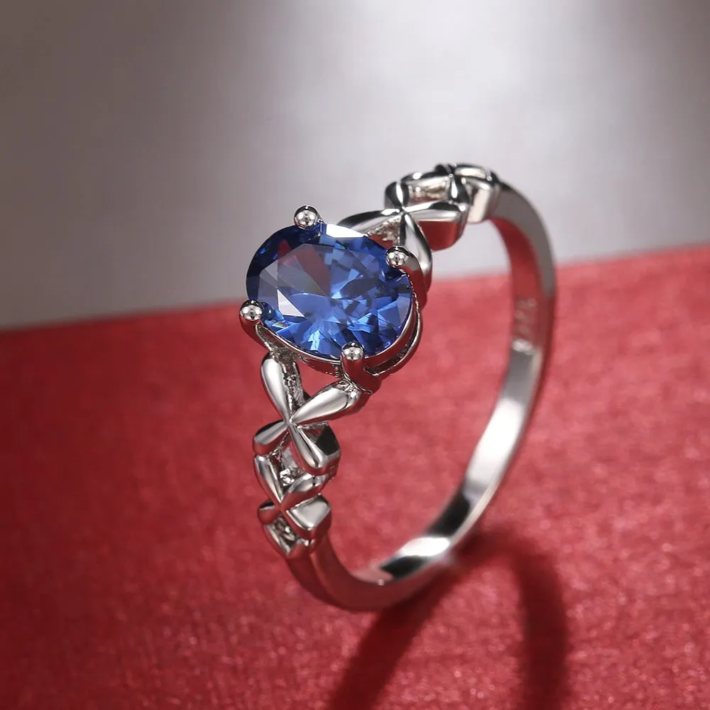 Fashion Jewelry Romantic Blue Oval Cut Cubic Zircon Cocktail Ring for Women