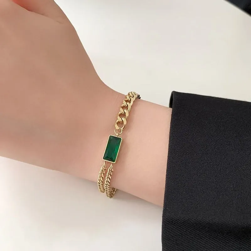 Fashion Jewelry Simple Green Radiant Cut  Bracelet for Women as Birthday Gifts