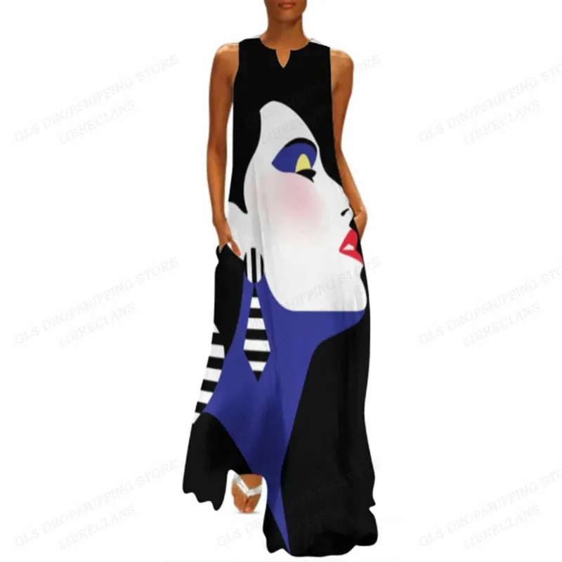 Fashion Long Dress Sleeveless Loose Casual African Women Dress Party Evening Robe Femme Beach Dress Beach Vestidos Max Holiday