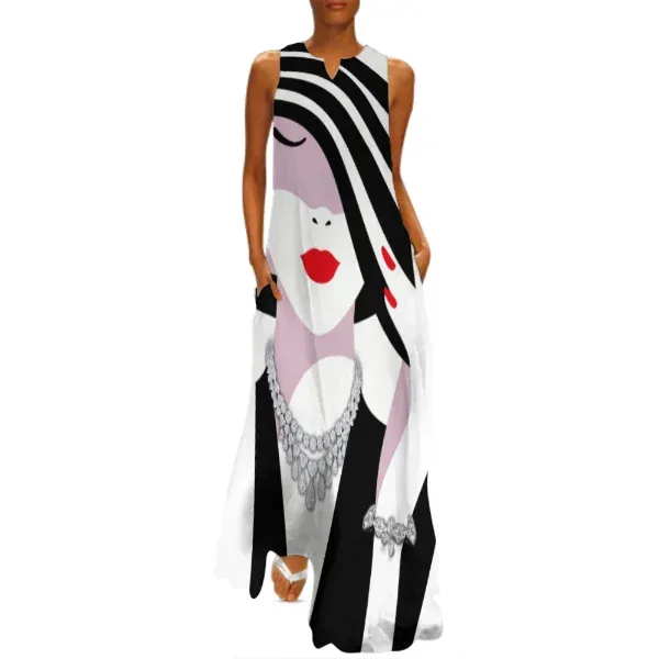 Fashion Long Dress Sleeveless Loose Casual African Women Dress Party Evening Robe Femme Beach Dress Beach Vestidos Max Holiday