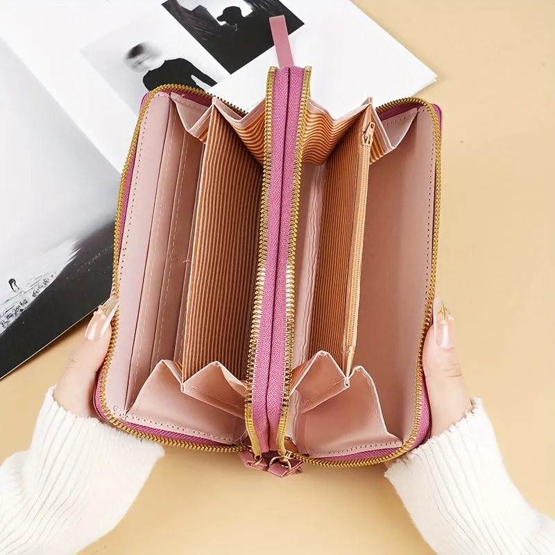 Fashion Long Wallet with Doublelayer Zipper Handbag  Multi Card Holder