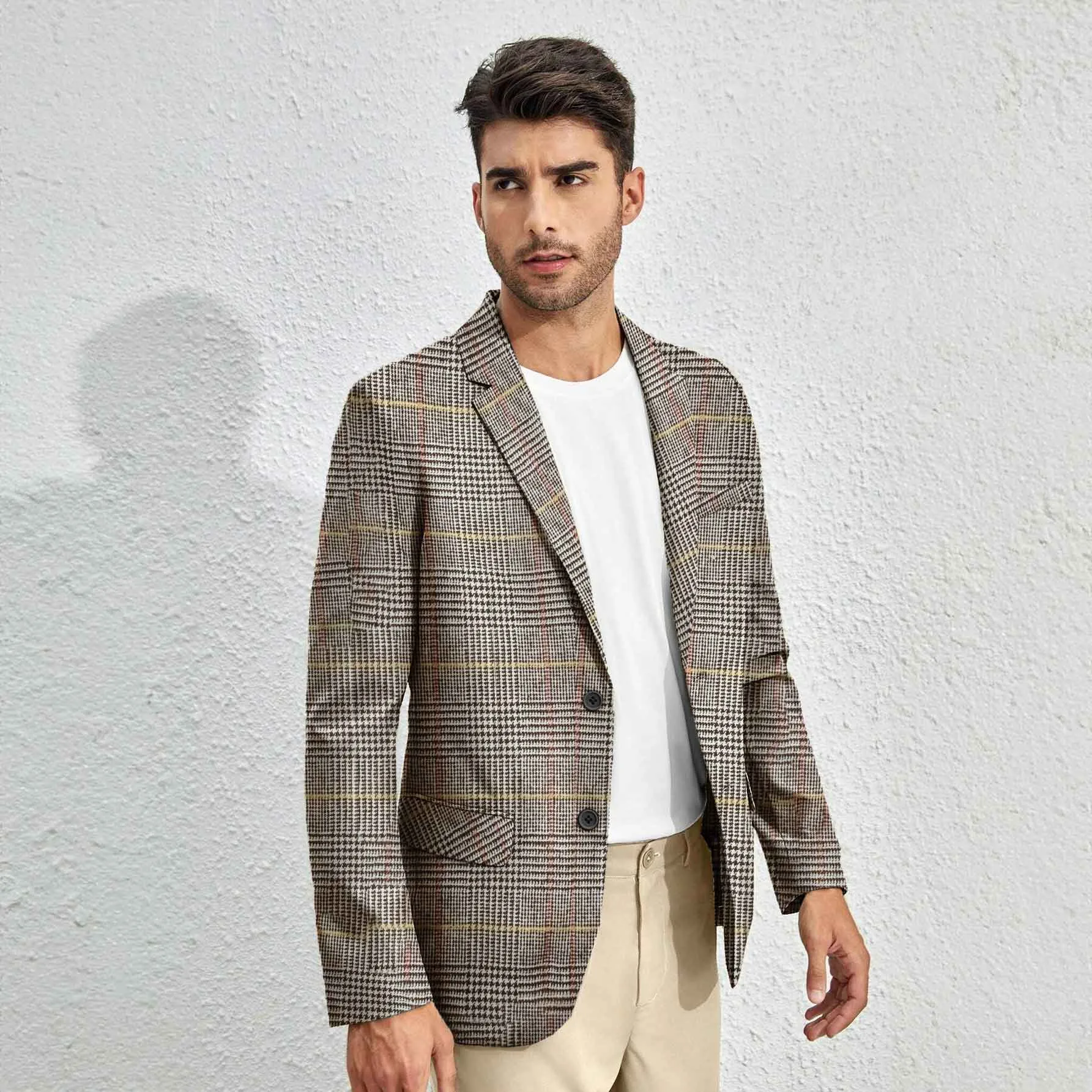 Fashion Men's Gingham Style Winter Blazer