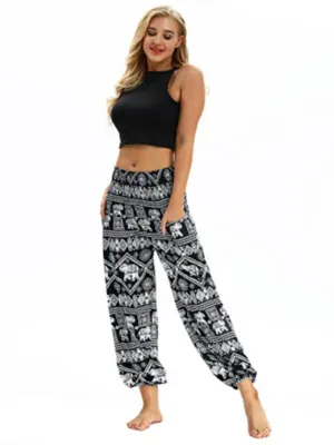 Fashion Printed Elastic Waist Casual Pants