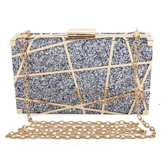 Fashion Sequined Clutch  Evening Bag Metal Chain Handbag Wedding Banquet Purse and Handbag