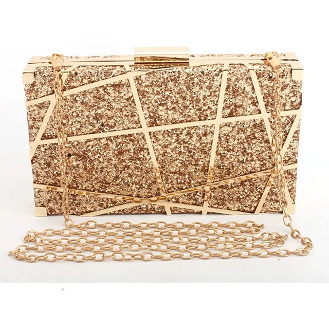 Fashion Sequined Clutch  Evening Bag Metal Chain Handbag Wedding Banquet Purse and Handbag