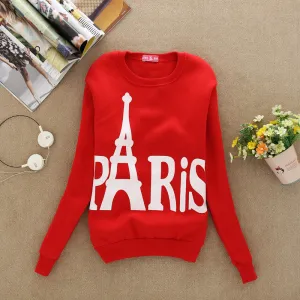 Fashion Spring Fall Women's Wear Long Sleeved Slim Sweatshirts Printed Paris Pullover Sweatshirts Student Clothing