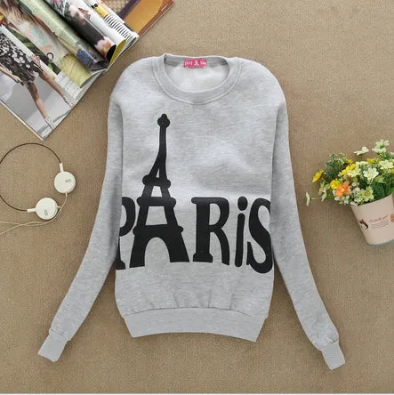 Fashion Spring Fall Women's Wear Long Sleeved Slim Sweatshirts Printed Paris Pullover Sweatshirts Student Clothing